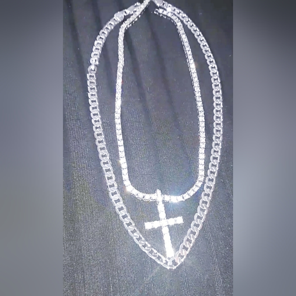 Elegant 925 Sterling SilverAnd Tennis Chain Whith Cross Necklace
